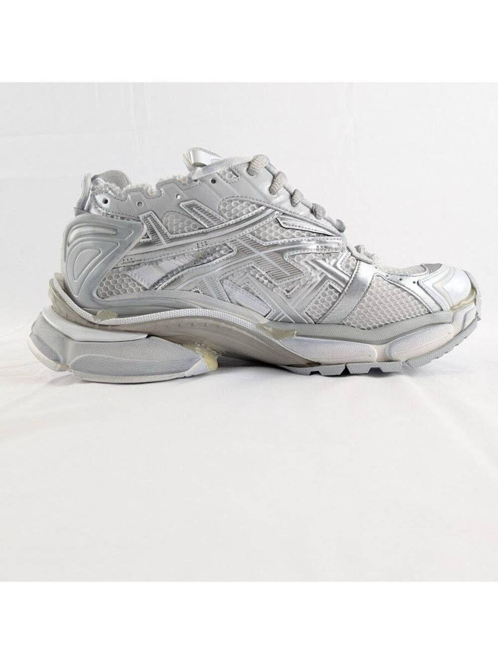 Balenciaga Metallic Silver and White Chunky Sneakers